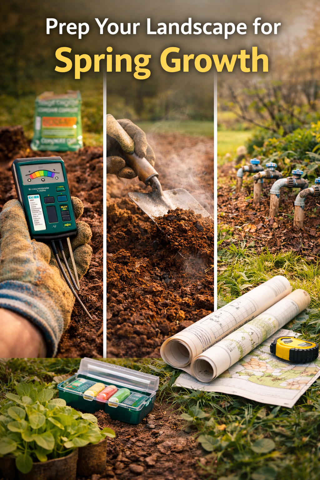 Preparing a Houston landscape for spring with soil testing, composting, and planning irrigation improvements