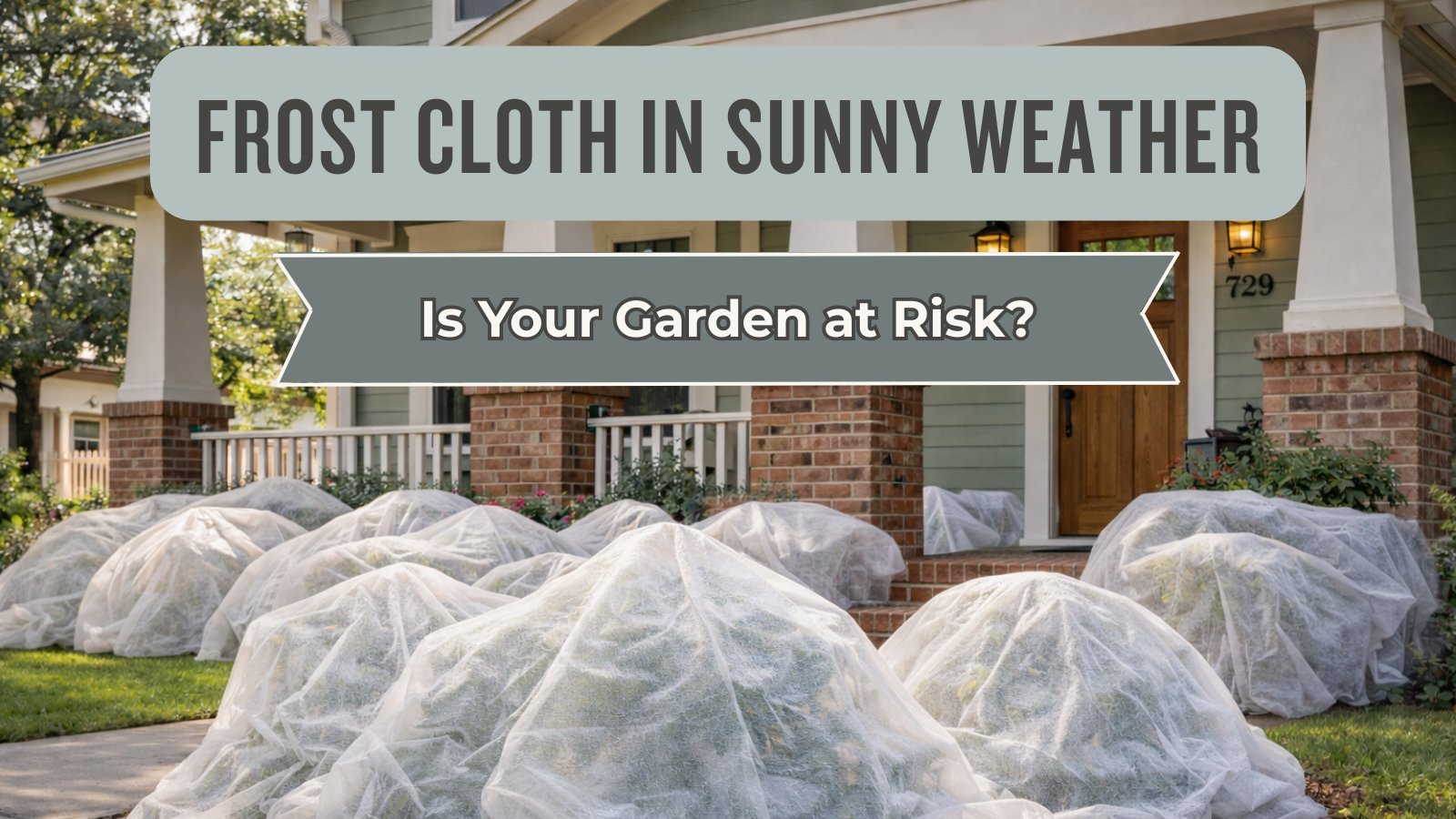 rost cloth sunny weather covering plants in front of Houston Heights craftsman home