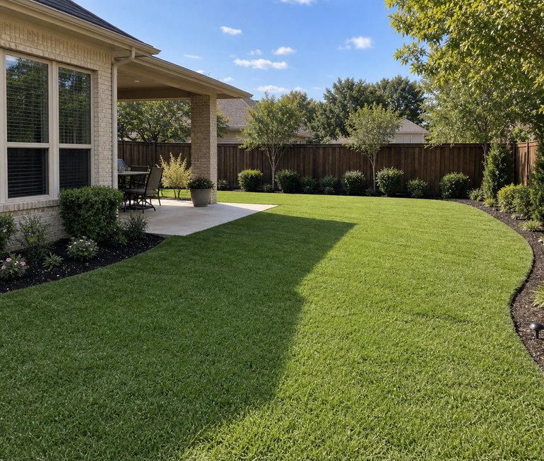 Smooth graded lawn sloping away from a Houston home after leveling work