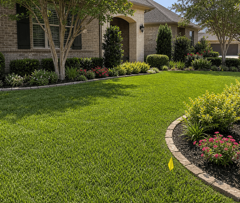 Healthy weed-free Houston lawn after fertilization and weed control service